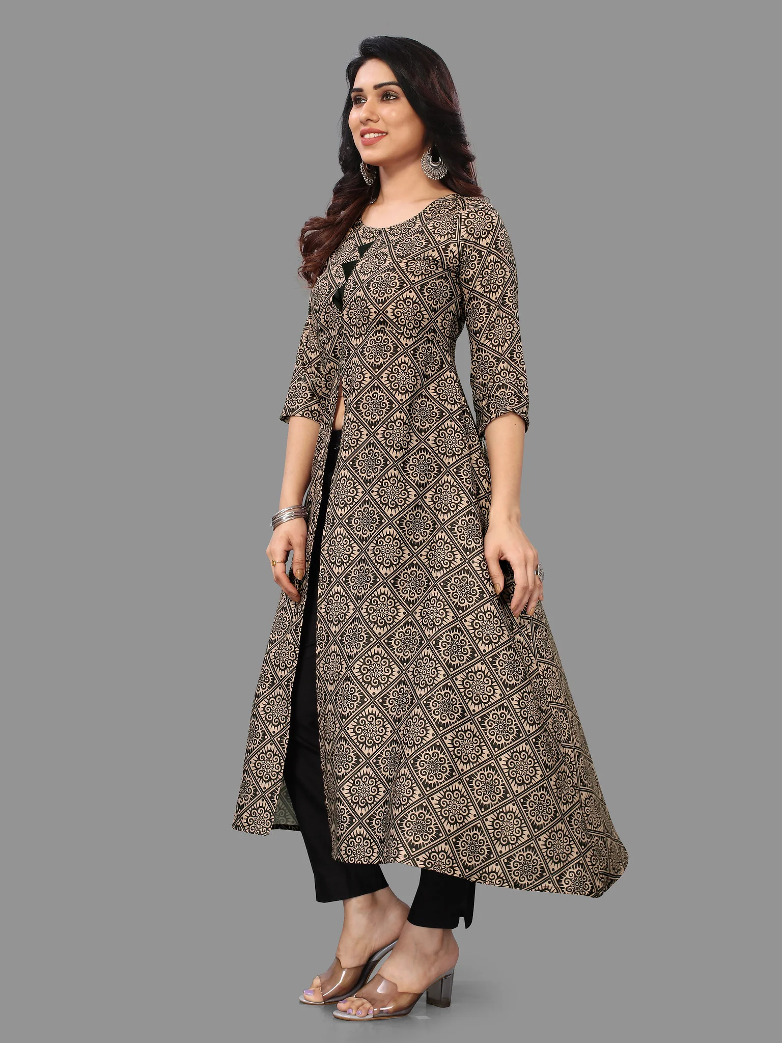 Daily Wear Rayon Fabric Cream Kurti With Digital Printed Work - Image 3