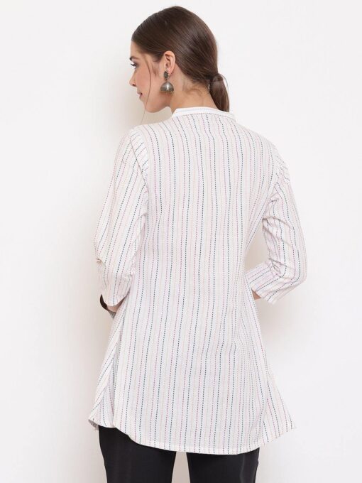 White Cotton Woven Design A-Line Top - Image 2