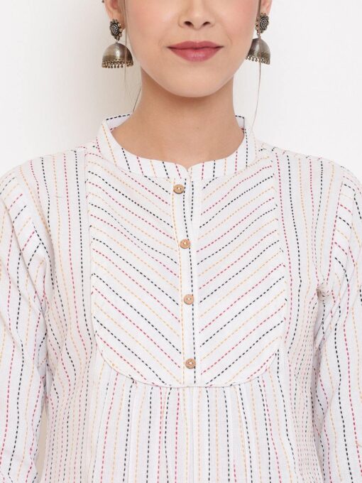 White Cotton Woven Design A-Line Top - Image 3