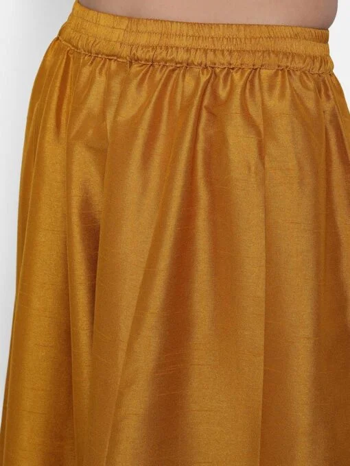 Mustard Poly Muslin Embroidered Kurta With Palazzo And Dupatta - Image 4