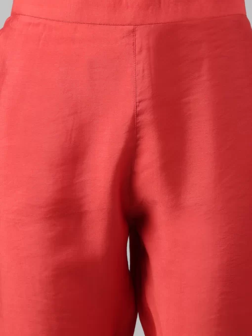 Red Art Silk Solid Kurta With Pant - Image 4