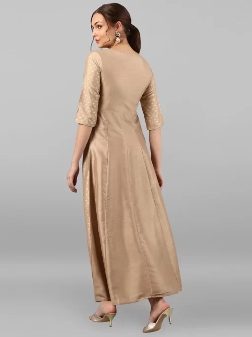 Beige Poly Silk Foil Print Anarkali Kurta - Image 2