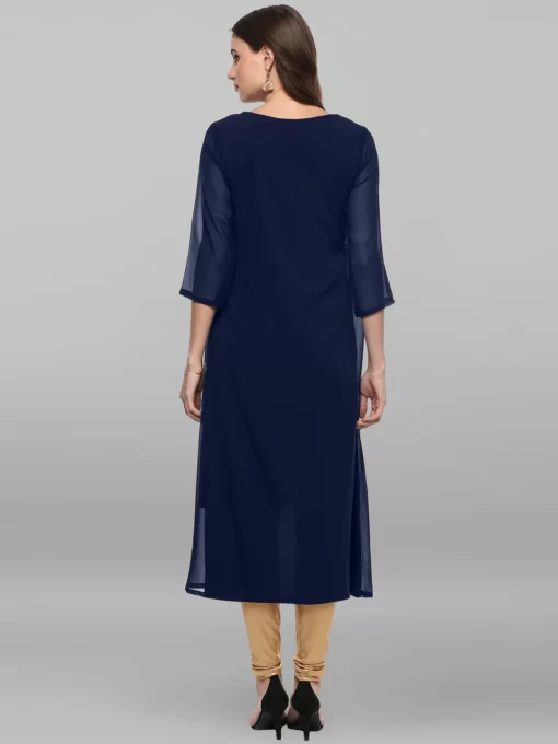 Blue Poly Crepe Foil Print A-Line Kurta - Image 2