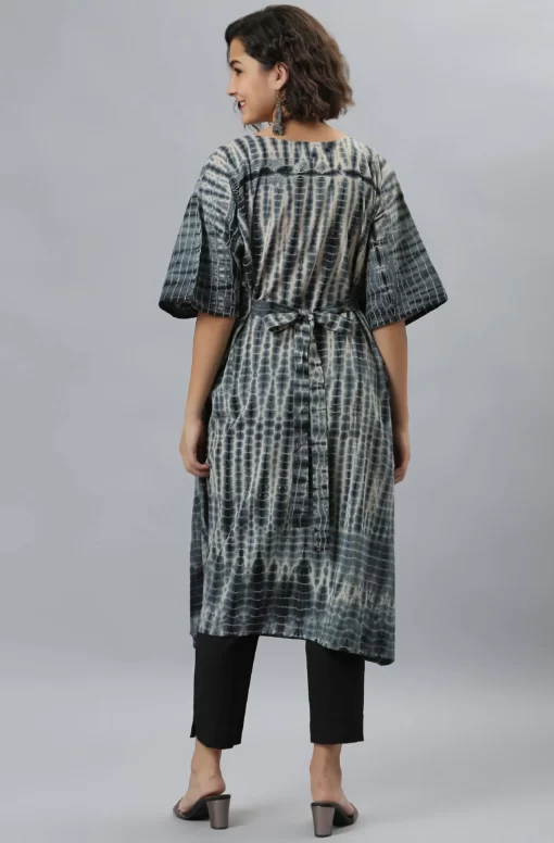 Black Cotton Tie-Dye Kaftan Kurta - Image 2
