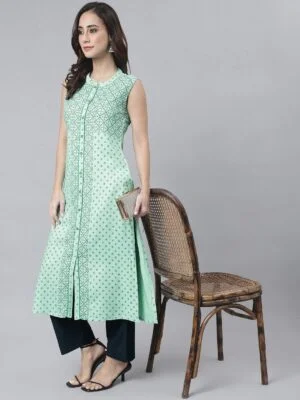Sea Green Rayon Ethnic Motifs Straight Kurta