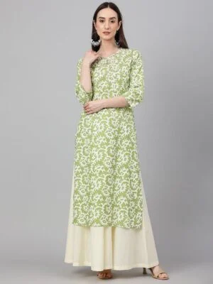 Greeng Cotton Printed Straight Kurta
