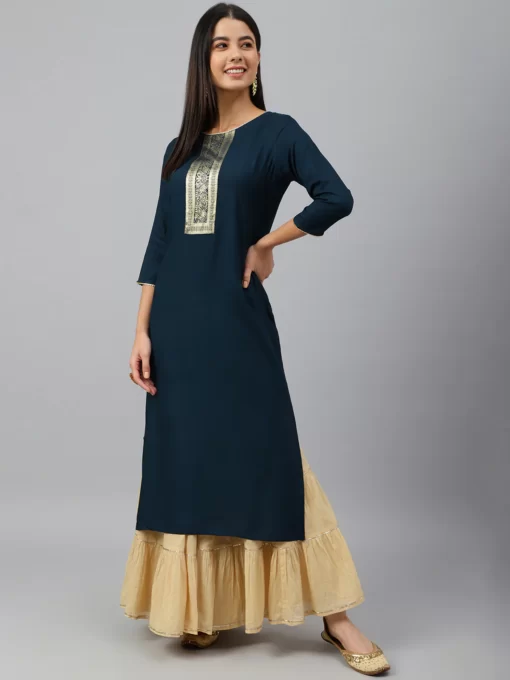 Teal Rayon Solid Straight Kurta