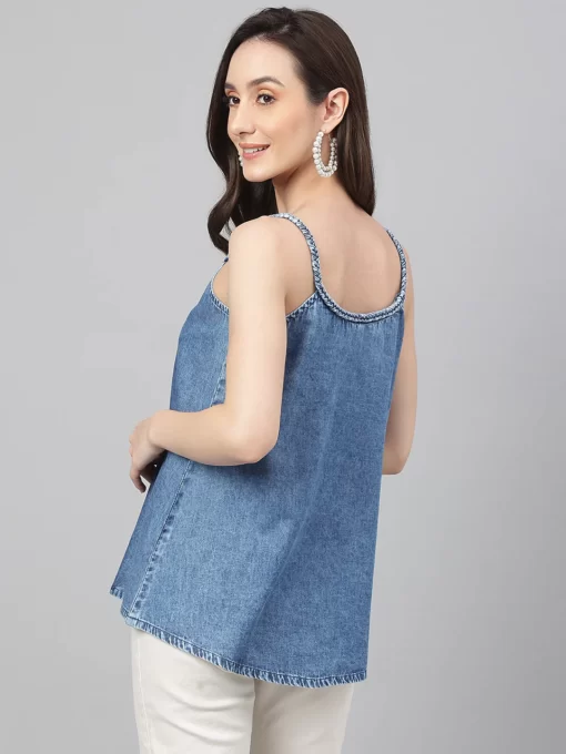 Blue Denim Solid Regular Top - Image 2