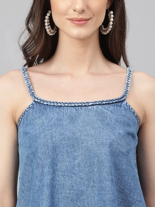 Blue Denim Solid Regular Top - Image 3
