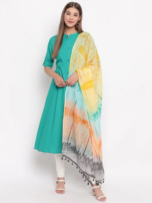 Green Rayon Solid Kurta With Dupatta