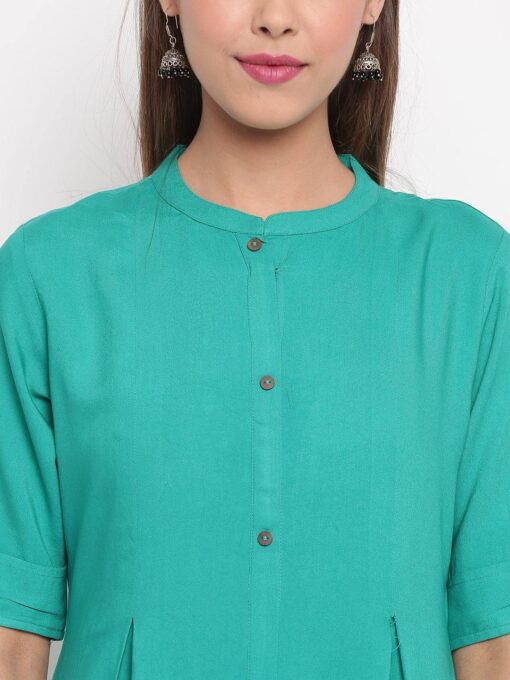 Green Rayon Solid Kurta With Dupatta - Image 3
