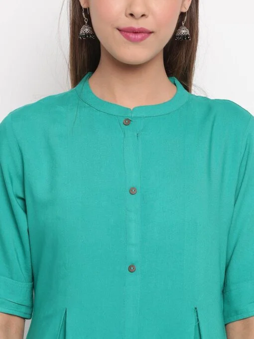 Green Rayon Solid Kurta With Dupatta - Image 3