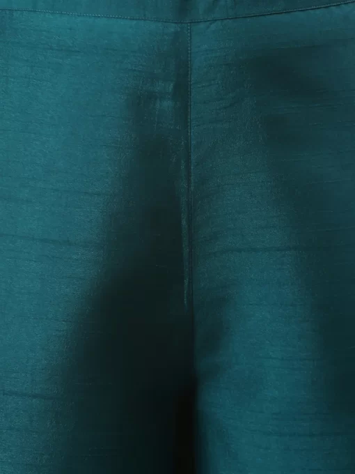 Teal Poly Silk Solid Kurta With Palazzo And Dupatta - Image 4