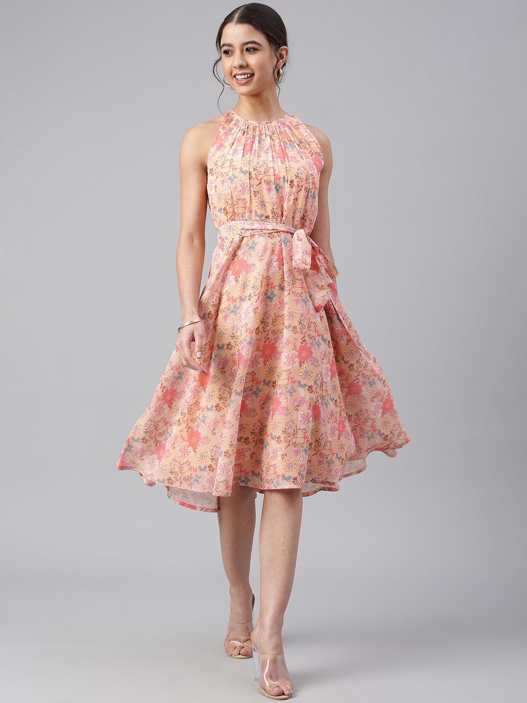 Buy online Peach Tropical Print A-line Dress from western wear for Women by  Showoff for ₹1970 at 65% off | 2024 Limeroad.com