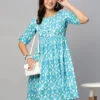 Blue & White Ethnic Motifs Printed Cotton A-Line Dress