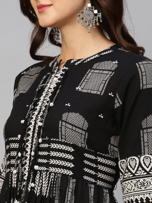Black & White Pure Cotton Printed Kurta with Palazzos - Image 2