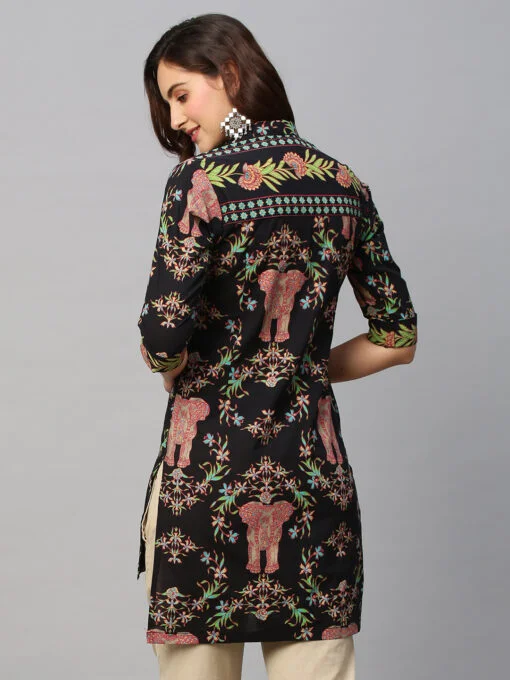 Black Pure Cotton Ethnic Printed Tunic - Image 2