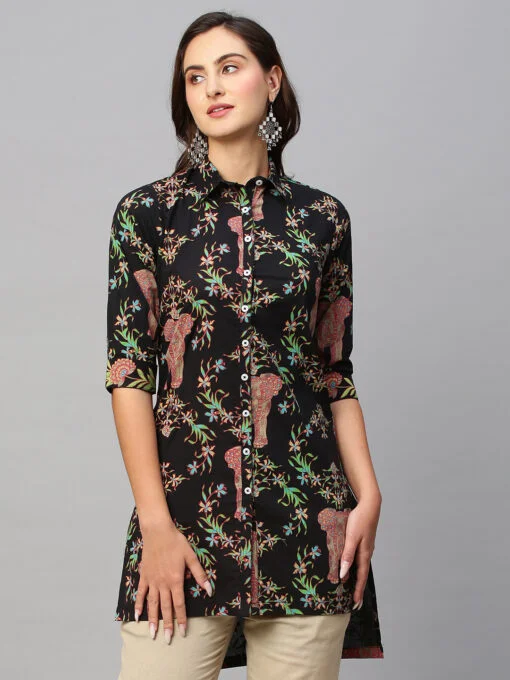 Black Pure Cotton Ethnic Printed Tunic