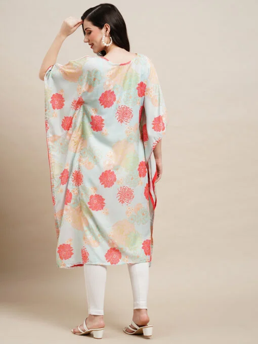 Sea Green Chinon Floral Printed Kaftan Kurta - Image 2