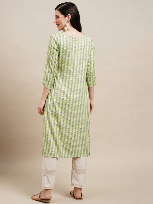 Green Poly Rayon Zig Zag Printed Straight Kurta - Image 2