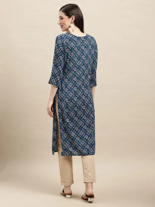 Blue Bandhani Printed Rayon Kurta - Image 2