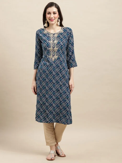 Blue Bandhani Printed Rayon Kurta