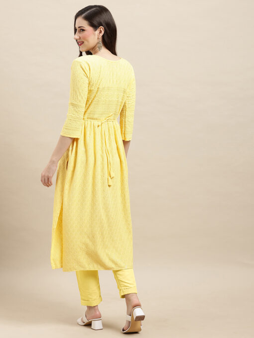 Yellow Rayon Sequence Embroidered Nayra Cut Kurta - Image 2