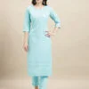 Sky Blue Rayon Sequence Embroidered Straight Kurta