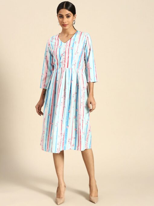 Multi Printed Midi  Dress