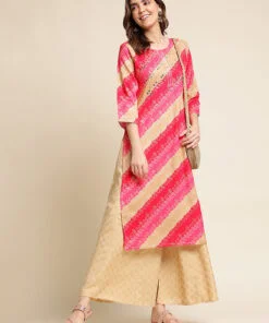 Pink Rayon Floral Printed Straight Fit Kurta