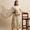 White and Yellow Pure cotton Floral Printed Anarkali Kurta and Bottom with Dupatta