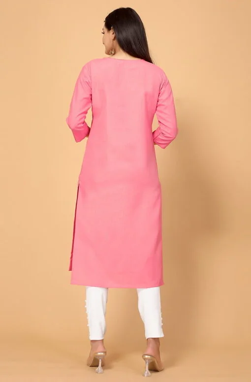 Light Pink Cotton Slub Embroidery Kurti - Image 2