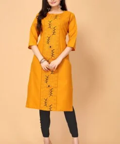 Musterd Cotton Slub Embroidery Kurti