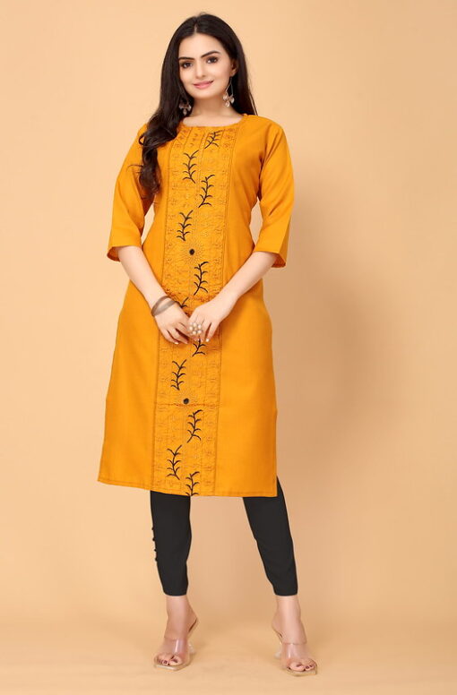Musterd Cotton Slub Embroidery Kurti