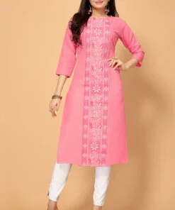 Light Pink Cotton Slub Embroidery Kurti