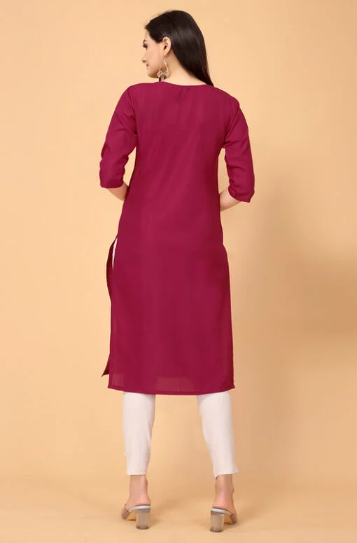 Maroon Cotton Slub Embroidery Kurti - Image 2