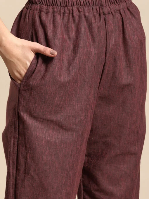 Purple Poly Cotton Embroidered Kurta with Trouser & Dupatta - Image 2