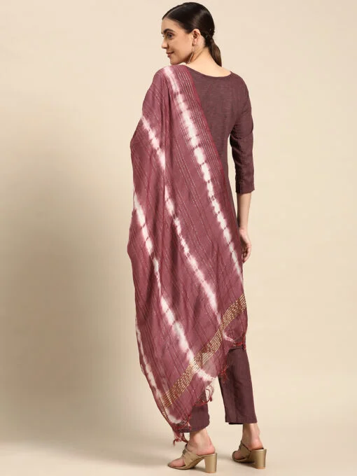 Purple Poly Cotton Embroidered Kurta with Trouser & Dupatta - Image 4