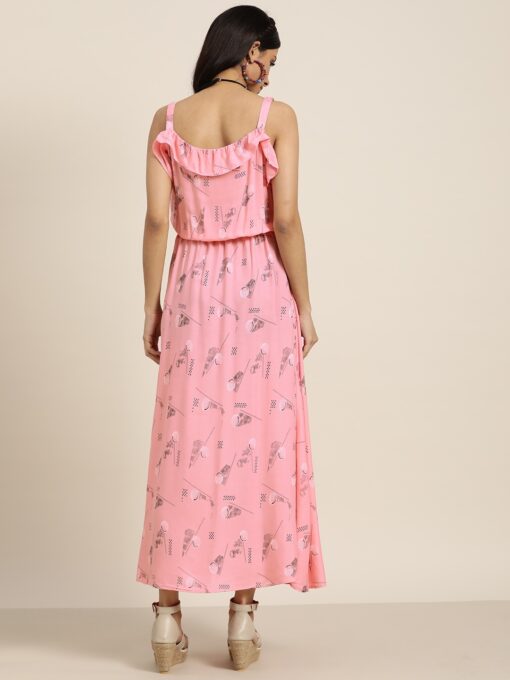 Pink Slub Cotton Casual Wear Abstract Print Kurti - Image 2