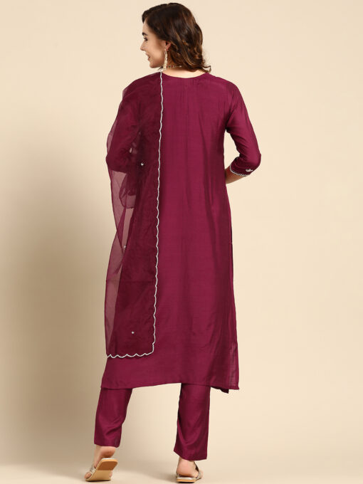 Purple Handwork Embroidered Muslin Kurta and Trouser with Dupatta - Image 2