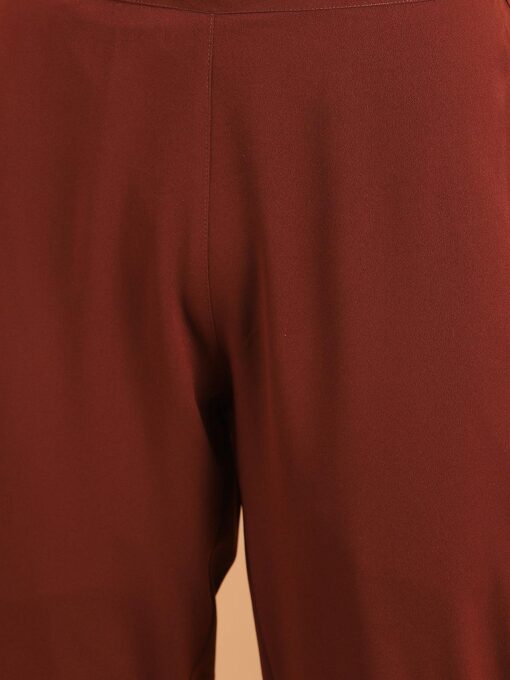 Brown Georgette Ethnic Motifs Top With Pant - Image 4