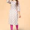 Women's White Floral Printed Rayon Kurta