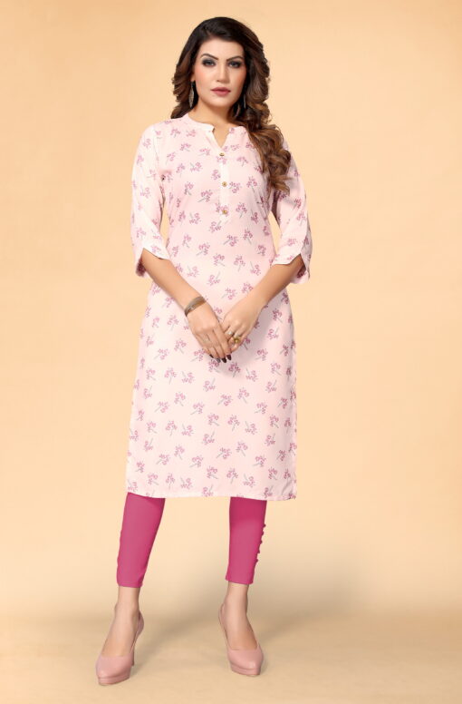 Women's Pink Floral Printed Rayon Kurta