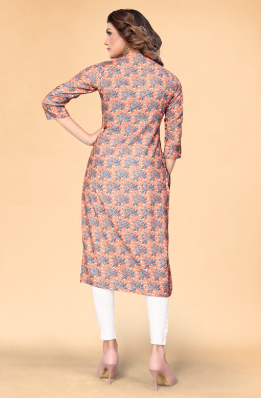 Women's Peach Floral Printed Rayon Kurta - Image 2