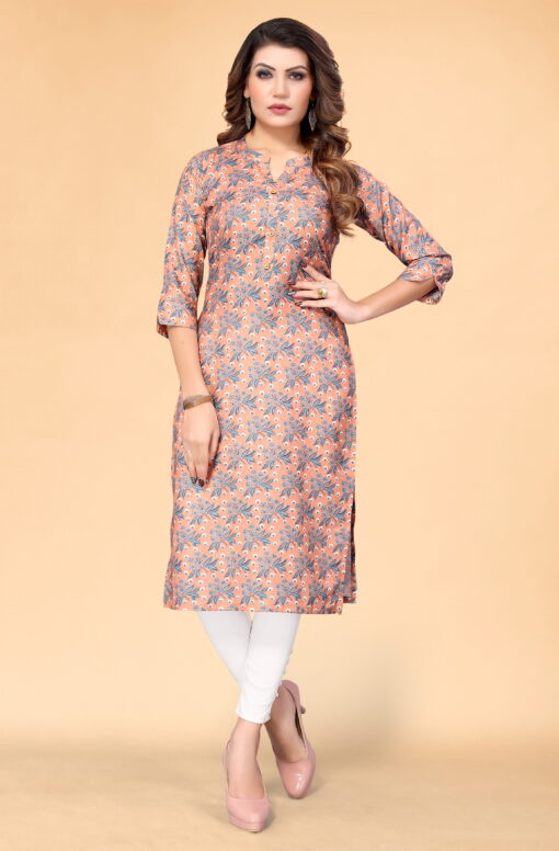 Women's Peach Floral Printed Rayon Kurta