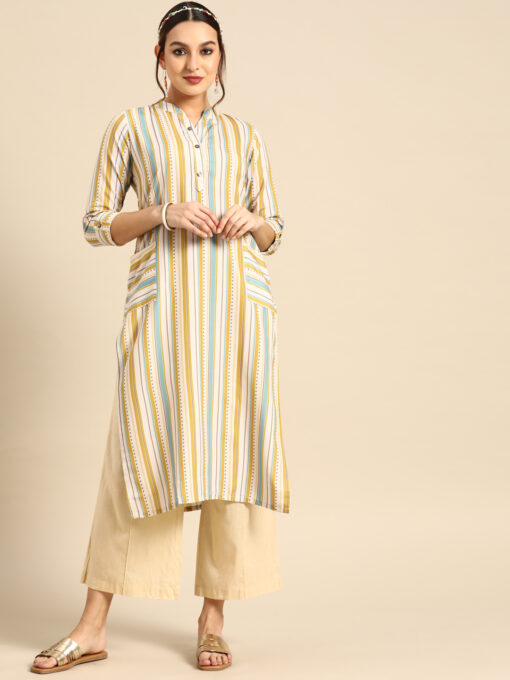 Beige Digital Printed Rayon Kurta