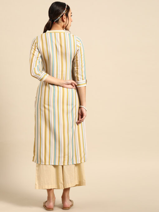 Beige Digital Printed Rayon Kurta - Image 2