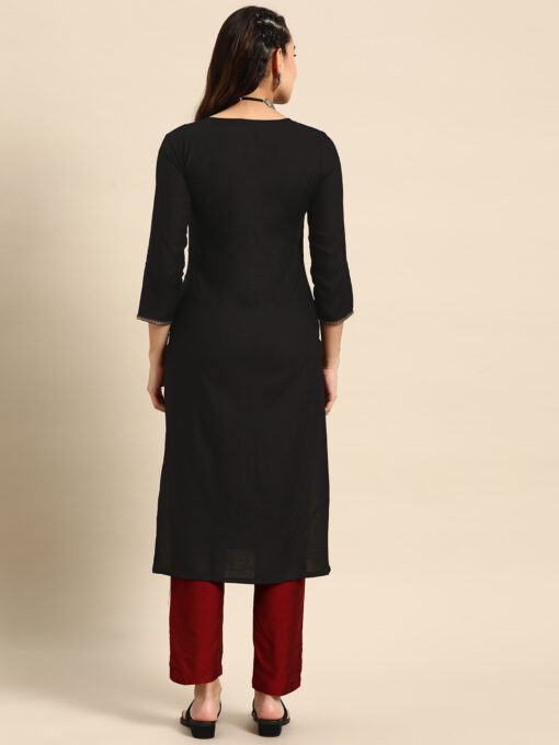 Black Poly Rayon Floral Embroidered Kurta - Image 2